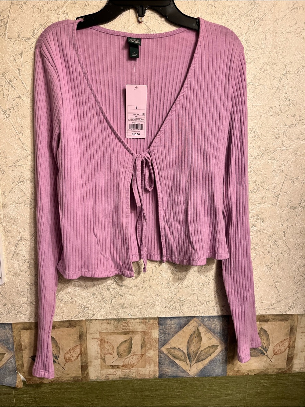 wild fable Lavender Ribbed Tie-Front Long Sleeve Top